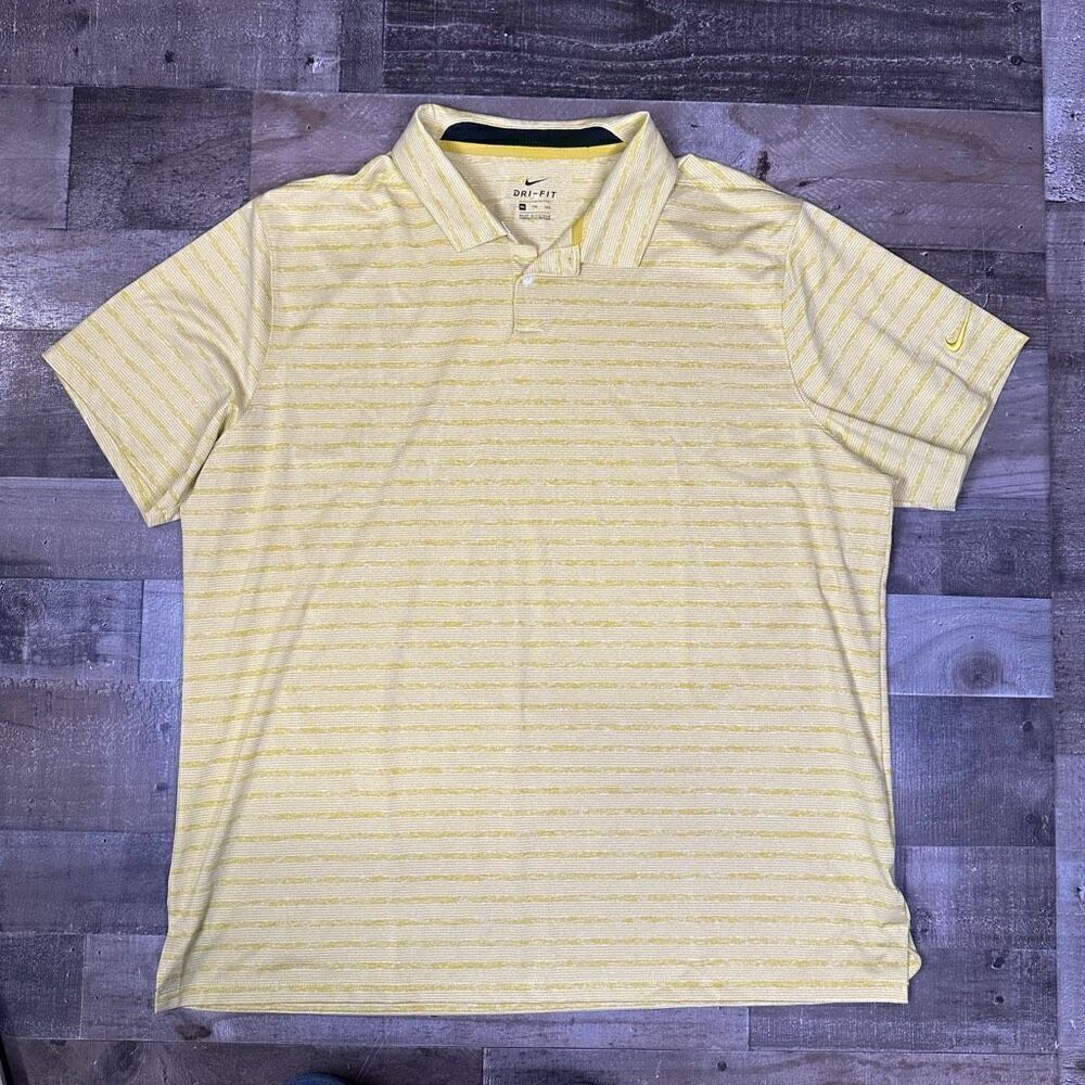 Nike Men’s Size XXL Dri Fit Performance Polo Shirt Green Yellow Striped